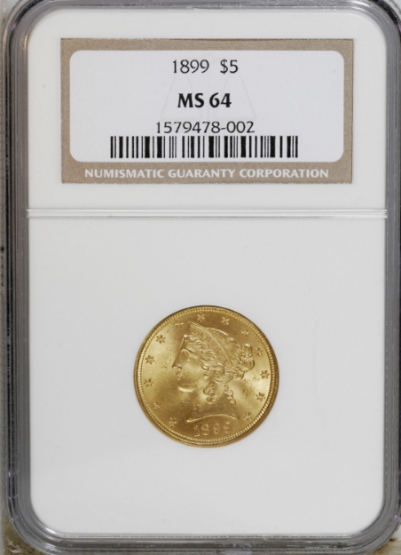 1899 $5 Liberty Half Eagle MS64